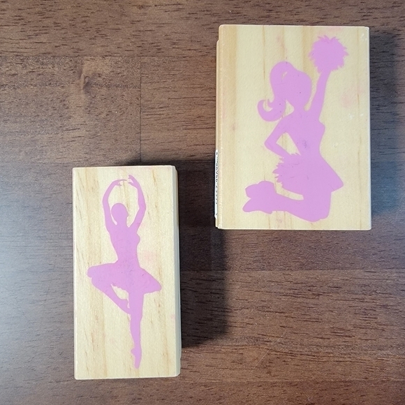Lot of 2 wooden block rubber stamps Cheerleader Ballerina - Picture 2 of 7